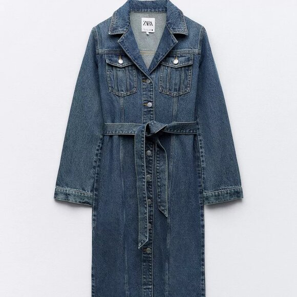 NWT- Zara Denim Midi Dress - Picture 1 of 7